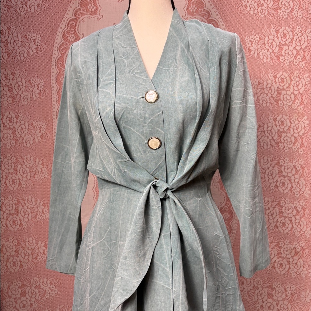 Vintage Sage Tie-Front Blazer Top – Made in Canada – Sz 6
